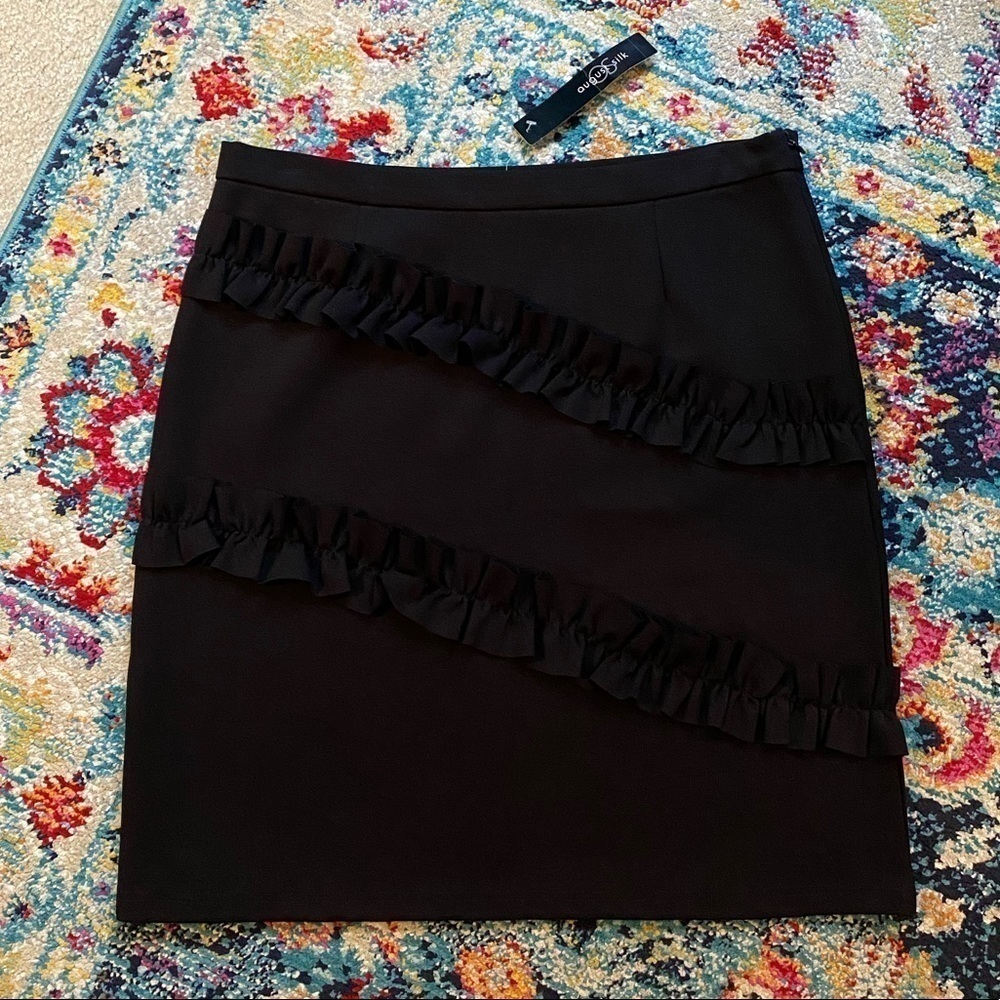 August Silk New Black Ruffle Skirt Women’s Size Large NWT